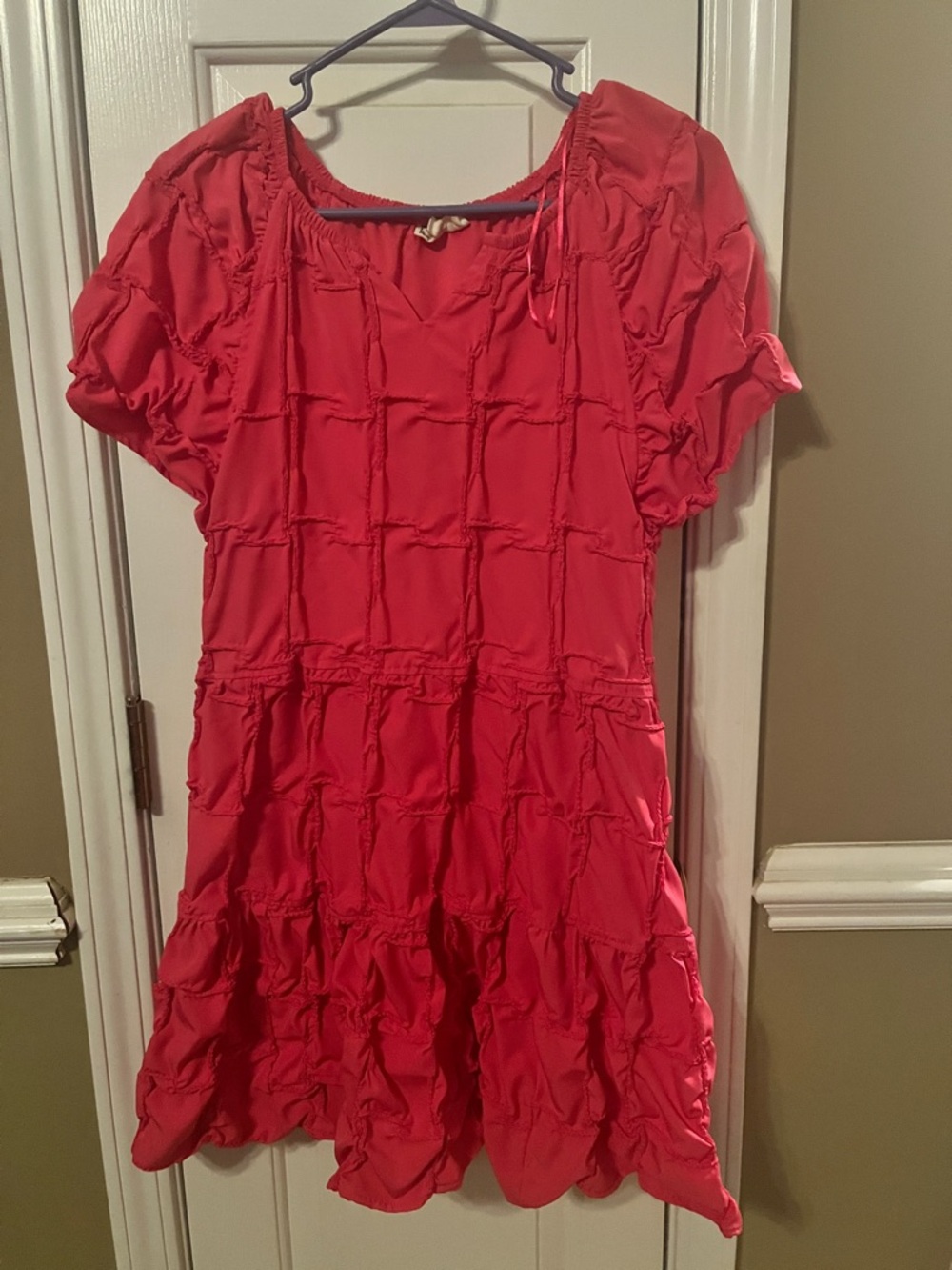 Women’s Mini Dress in Hot Pink — Casual Textured Short Sleeve